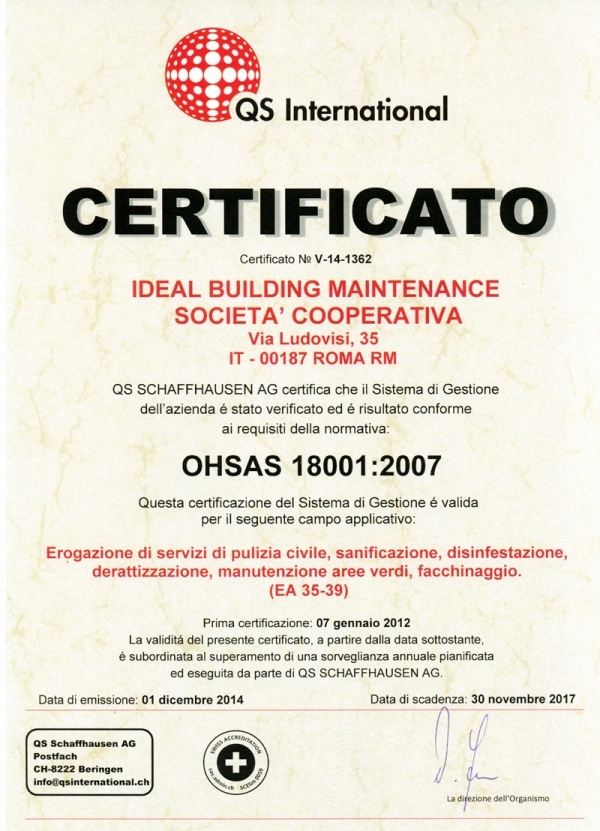 SISTEMA DI GESTIONE SICUREZZA E SALUTE SUI LUOGHI DI LAVORO (OH SAS 18001:2007)